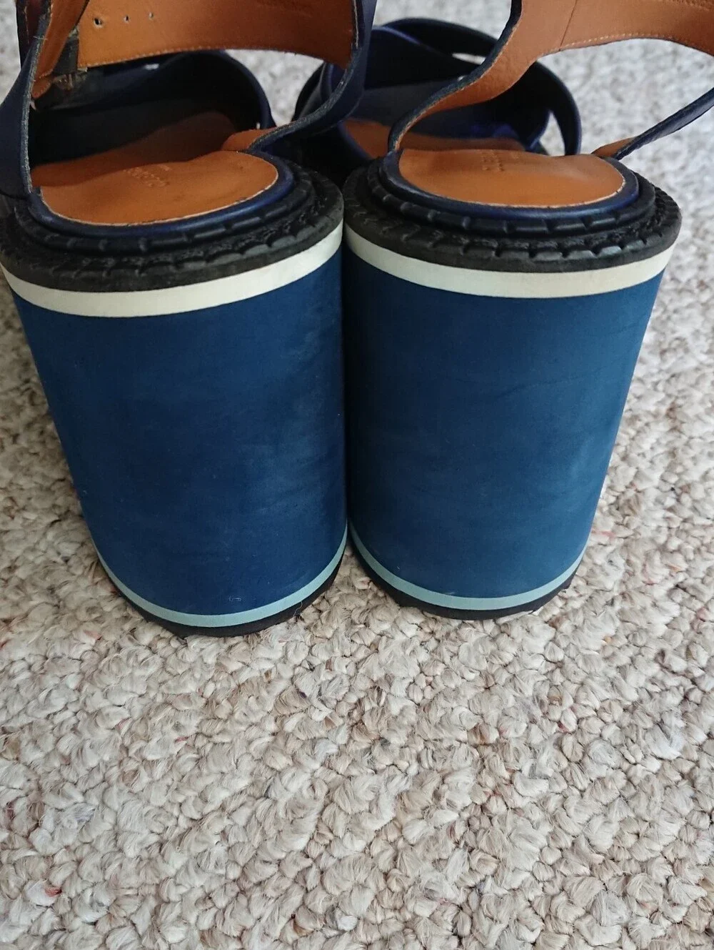 Robert Clergerie Noemie Navy Blue Platform Wedge Heeled Sandals size 8